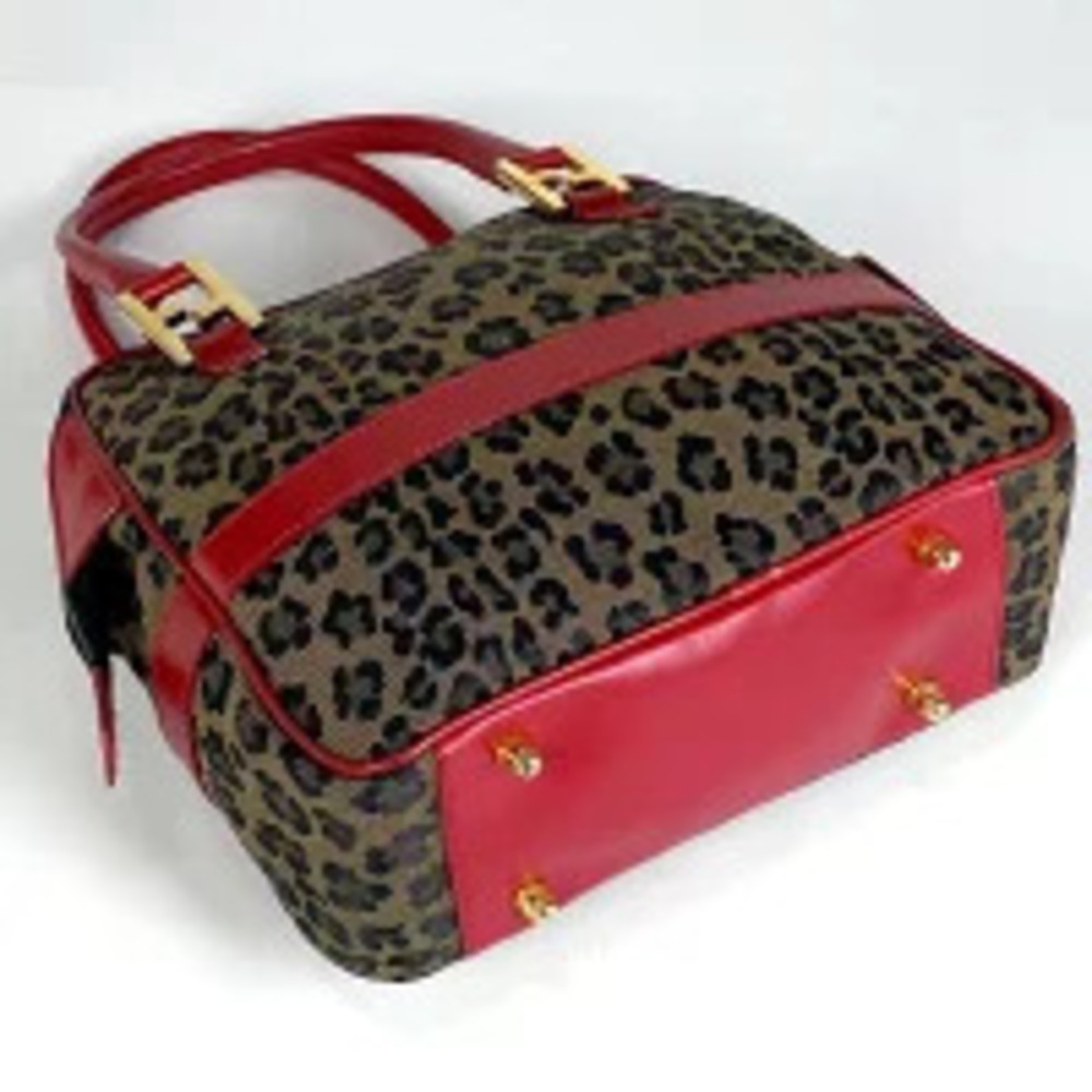 Fendi canvas beige handbag bag leopard shoulder red animal